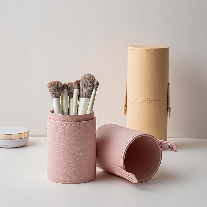 Portable Makeup Brush Holder, Waterproof PU Leather Travel Makeup Brush Case Bag Cup, Brush Storage Dustproof Bag (05Dark Green)