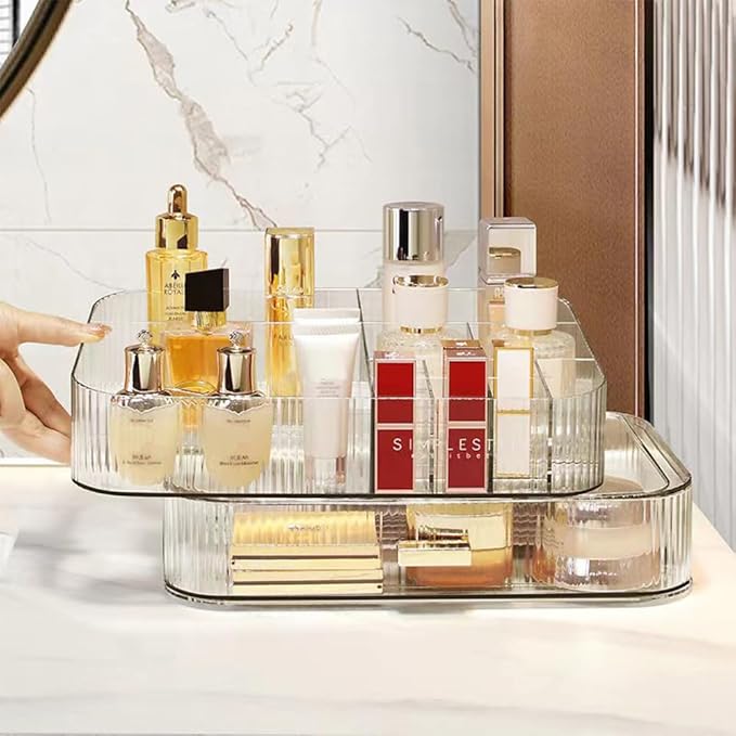 MIUOPUR Stackable Makeup Organizer Drawers, Bathroom Vanity Organizers and Storage, Ideal for Desk and Dresser Countertops, Great for Cosmetics, skincare, Lipsticks, Nail Care -Clear
