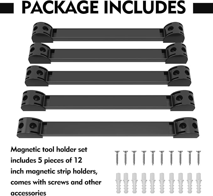 12" Magnetic Tool Holder, 5 Packs Storage Strips Tool Magnet Bar PVC Coated for Garage Organizer Mounted Hanging Strip,Heavy Duty of Magnetic Holder Easy to Install