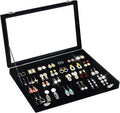 Jenseits Earring Organizer Tray, Earring Box with Clear Lid 80 Slots Velvet Drawer,Earring Tray with Lock, Jewelry Display Case for Women Girls, Black
