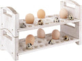 Wooden Egg Holder 2 Layer Fresh Egg Rack Holders Countertop Stackable Quail Egg Sorter Storage Trays Organizer Display Stand Kitchen Rack, Fits Duck, Turkey, Chicken Eggs,up to 36 Eggs, 2 Tier-White
