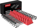 12PCS Magnetic Modular Wrench Organizer Set - Tool Drawer Storage Rack with Metric & SAE Labels, Wrench Holder with Magnet, Perfect Tool Gift for Men, father, boyfriend, DIYers & Mechanics (Red)