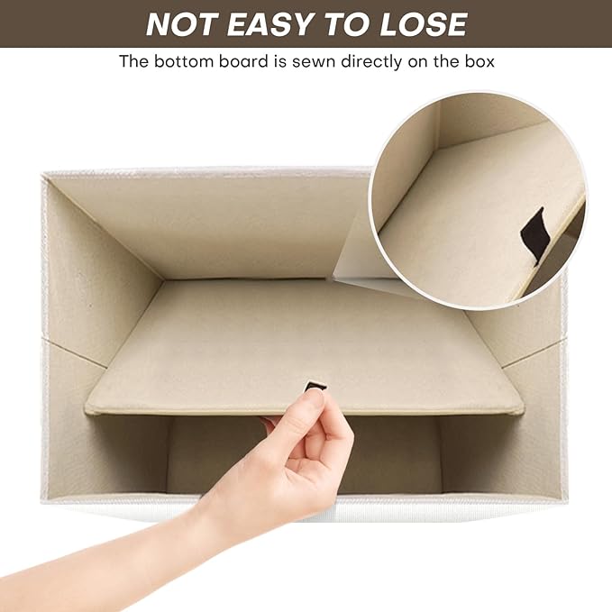 Large 17" 42 Quarts Collapsible Stackable Storage Bins with Lids [3-Pack] Foldable Fabric Linen Storage Boxes Cube, Closet Organizer Baskets with Label (16.7 x 12 x 12, White)