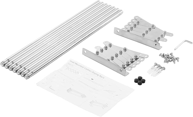 Wall Mounted Laundry Drying Rack, Retractable Clothes Drying Rack with Stable Base, Stretching Back, Forth, Left, Right, Folding Clothing Collapsible for Clothes Hanging