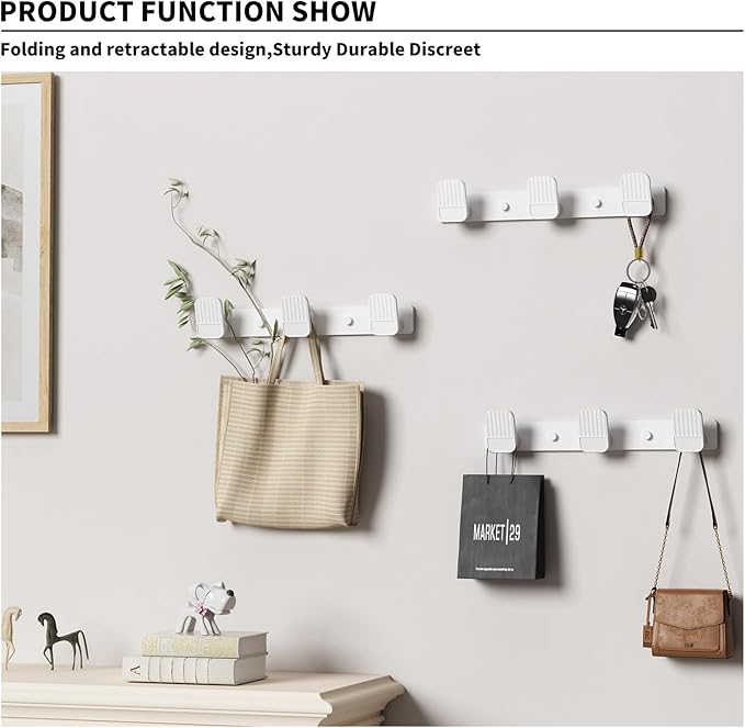 Coat Rack Wall Mount Coat Hooks - White Hook Rack with 3 Hooks Aluminum Wall Rack Hooks for Hanging Coat Hat Bag Towel Hanger Rustproof Coat Holder