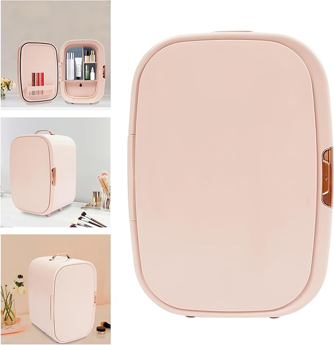 Beauty Fridge for Cosmetics Storage,12.68Qt Mini Cosmetics Refrigerator with Cooling & Heating Function,Compact Fridge for Makeup Lipstick with Handle,Skincare Fridge for Cosmetics,Food,Drinks (Pink)