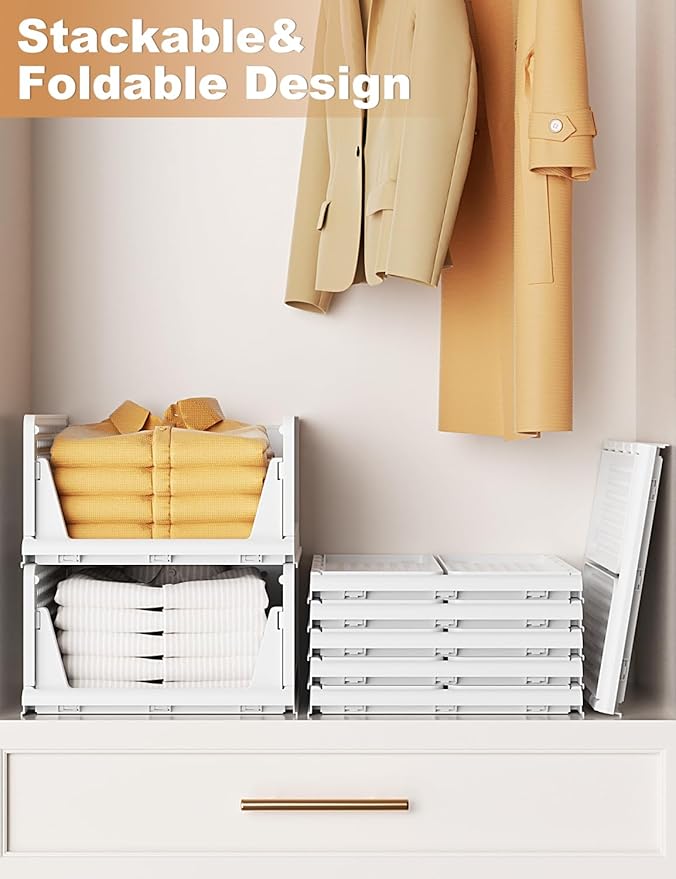 5 Pack Closet Organizer System, Stackable Plastic Clothes Storage Basket, Stackable, Foldable Organizers for Wardrobe Clothes Organizer Suitable for Bedrooms Bathrooms Kitchen Living Rooms Office Dorm