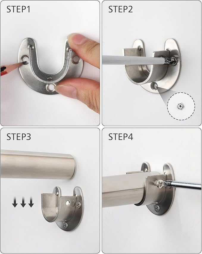FIRJOY Premium Stainless Steel Closet Rod 1.0mm/1.3", Heavy Duty Adjustable Hanging Bar for Clothes Organization, No-Splice 1-Piece Telescoping Design (Silver, 26.9" - 46.9")