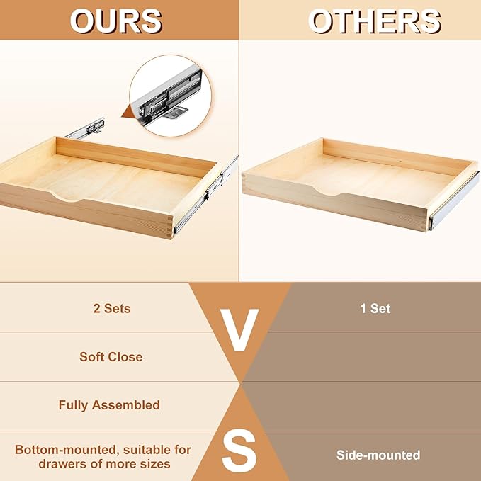 Menkxi 2 Set Pull out Tray Cabinet Organizer Wooden Pull Drawers storage Slide out Pantry Shelf for Base Cabinet Kitchen Gentle Close Fully Assembled Accessories(Wood Color,27'' X 21'' X 3")
