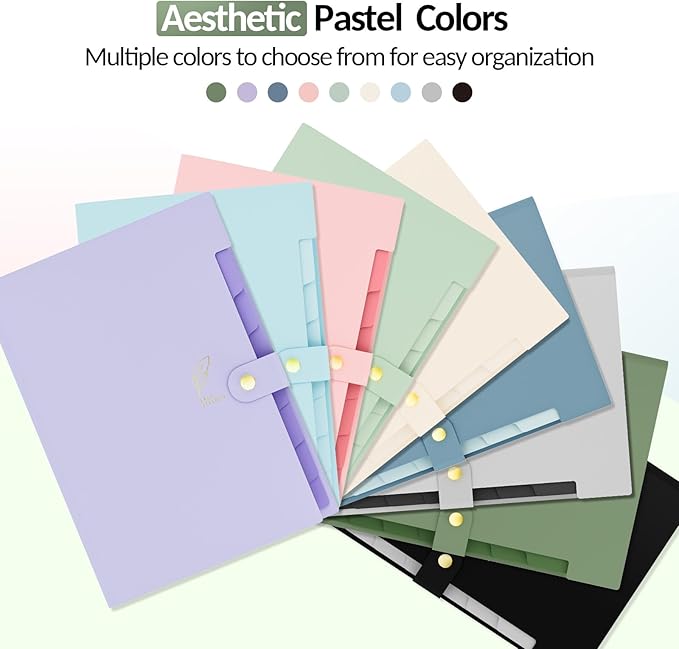 Sooez Aesthetic 8 Pocket Accordion File Organizer, Pastels Expanding File Folder for Important Document with Labels, Portable Receipt Bill Organizer for Office School Supplies, Letter Size Light Grey