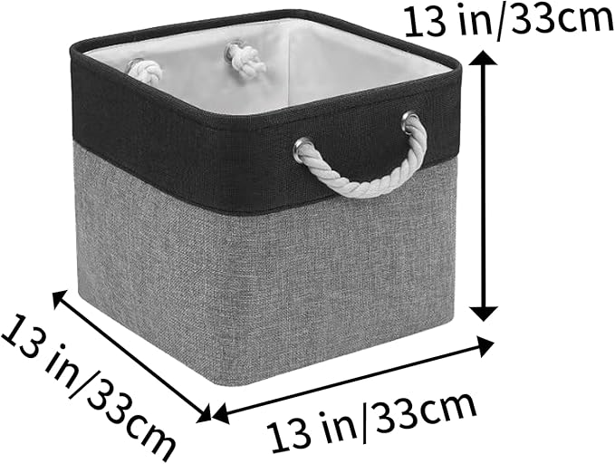 Fabric Storage Cubes, 11 inch cube storage bin with Handles, 11x11cube storage organizer bins, Collapsible Storage Bins for Shelves and Home, Cubby Storage Bins (Black-Gray, 10.5x10.5x11in)