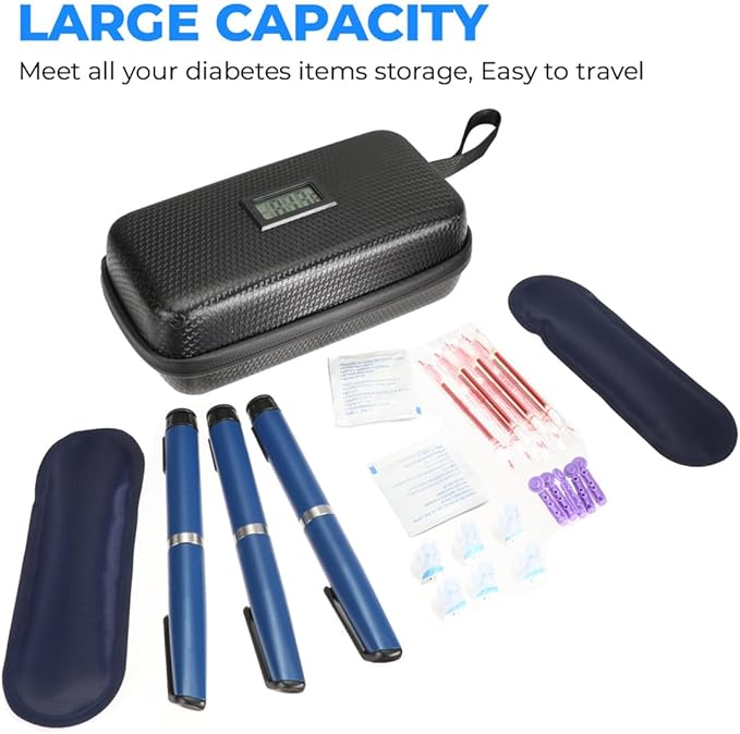 Insulin Cooler Travel Case Diabetic Medication Insulated Cooling Organizer with Temperature Display Insulin Pen Cooler Portable Refrigerated Medicine Bag with 2 Ice Pack