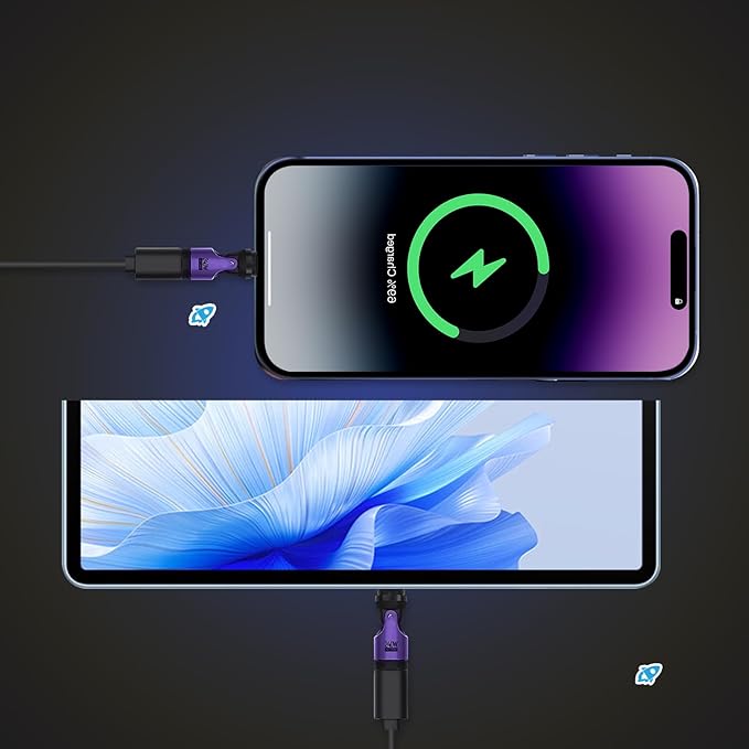 Magnetic USB C 90 Degree Adapter 240W, Can Be Type-C Cord Into Right Angle Magnetic USB C Charging Cable, Magnet Charger USBC Adapter 180&360 OTG Tips for Phone 17/16 Tablet(2 Pack Purple)