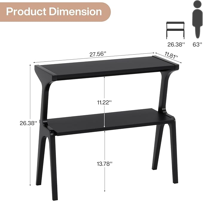 Set of 2 Solid Wood End Table, 2-Tier Side Table with Storage Shelf, Wooden Modern Accent Slim Bedside Table for Sofa, Living Room, Bedroom, Small Space, Easy Assembly, Black