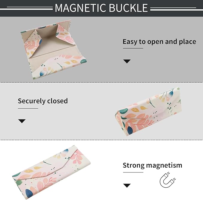 Foldable Glasses Case, Magnetic PU Leahter Sunglasses Case, Cute Hard Shell Folding Eyeglass Cases for Women Kids
