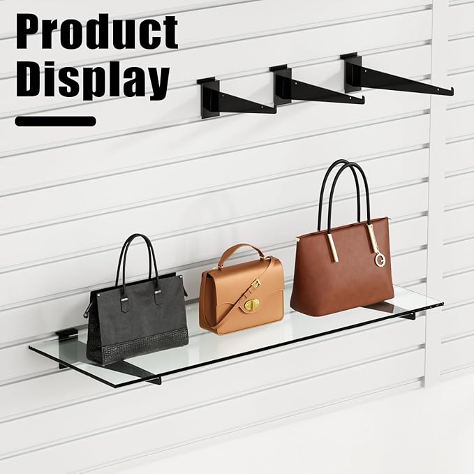 12" Black Slat Wall Shelf Brackets,10 PCS Slat Wall Brackets with Lip, Floating Metal Slat Wall Accessories
