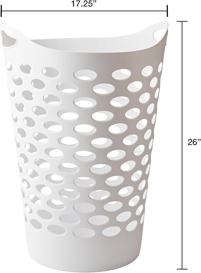 2.2 BUSHEL Flexible Laundry Basket,Tall plastic hamper for Clothes, Bedroom, and Storage - Portable Round Bin with Carry Handles 17.75" x 17.25" x 26", White,Black,3 pack (White)