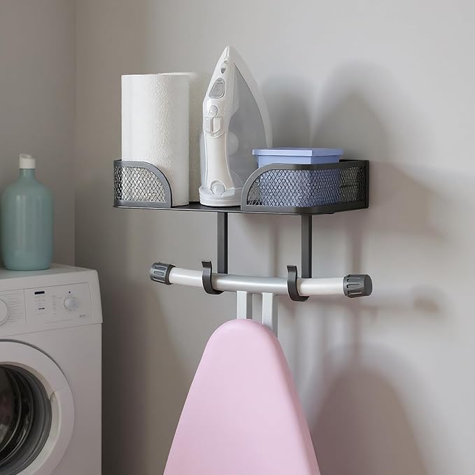 Ironing Board Holder Wall Mount,Laundry Room Organization and Storage,Adjustable T&V Shaped Space Saving Ironing Board Hanger,Laundry Room Decor and Accessories,Black