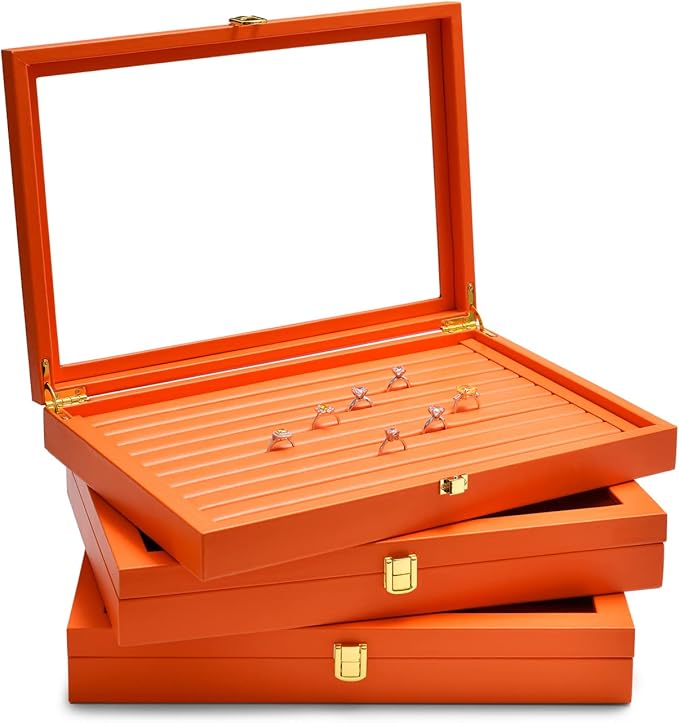 Oirlv Premium Leather Jewelry Organizer Tray with Acrylic Lid Bracelet Bangle Necklace Display Case Drawer Insert 12 Gird Jewelry Case