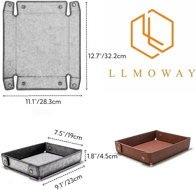LLmoway PU Leather Valet Tray Nightstand Desk Organizer for Men Women Home Office Phone Watch Jewelry Glasses Keys Coins Storage