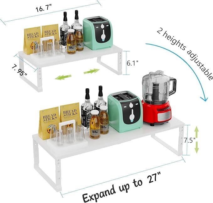 Expandable Stackable Spice Rack Organizer for Kitchen Cabinet,Adjustable Counter Shelf, countertop, Pantry,Cupboard,Bathroom,Bedroom(1Pack/White/Medium)