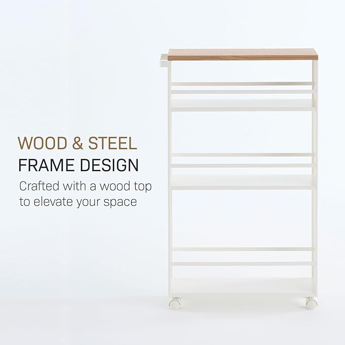 YAMAZAKI home Tower Rolling Slim Storage Cart With Handle White