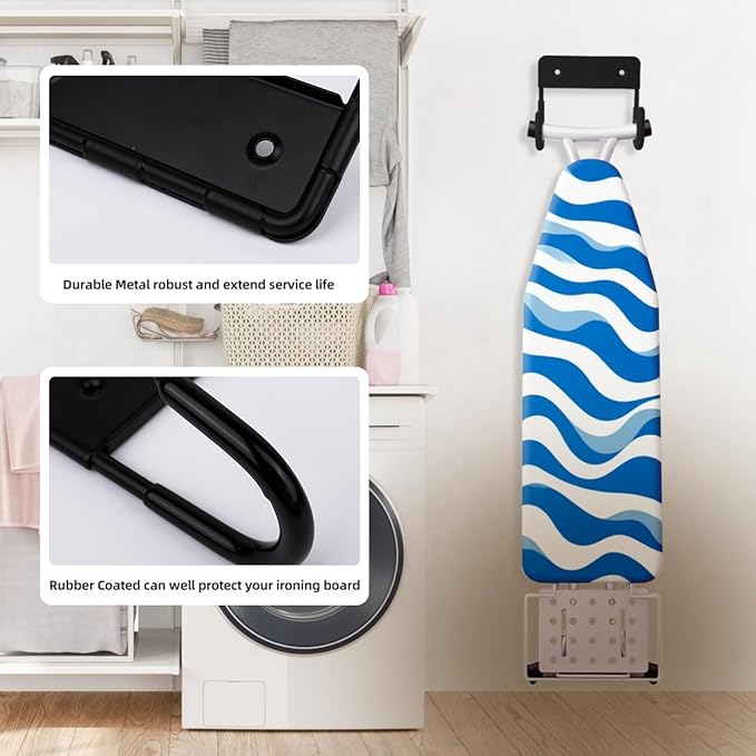 Ironing Board Holder Wall Mount, 5-Inch Wall Mount Ironing Board Hanger, Metal Holder for Laundry Room, Space-Saving & Easy Install,Black