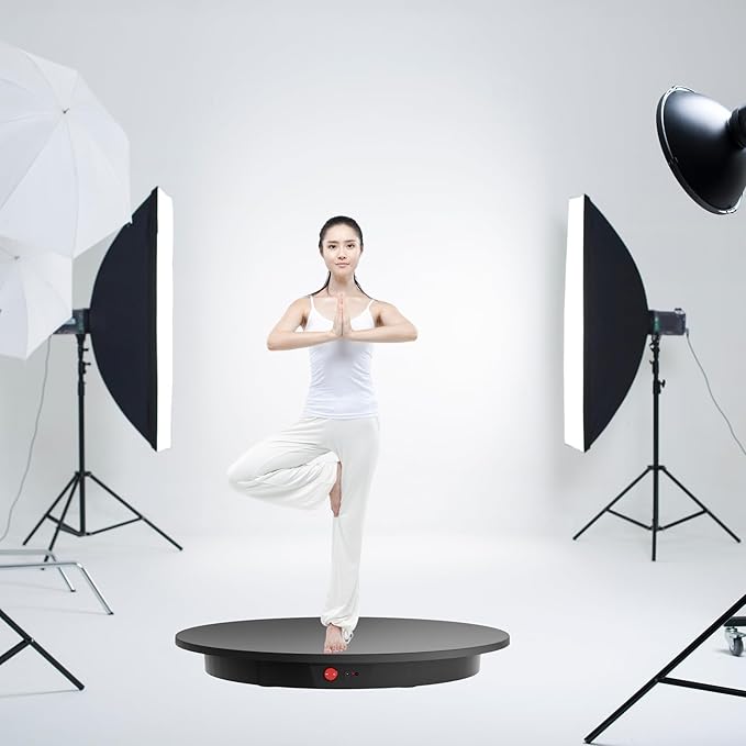 JAYEGT Motorized Rotating Display Stand,350Lbs Load,360 Degree Electric Rotating Turntable for Photography Products Display, Show,Remote Control +5 Colors Backgrounds (Black/23.6Inch/Rechargeable)