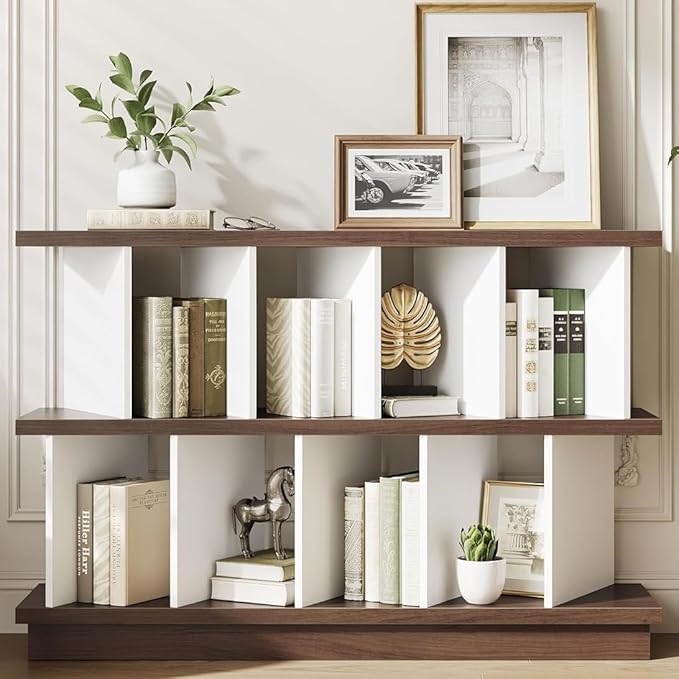 Garvee 8 Cube Storage Shelf Organizer - Wood Low Bookshelf with 10 Removable Back Panels, Display Storage Bookcase for Living Room, Bedroom, Entrance Hall, Home Office, Easy Assembly, Walnut