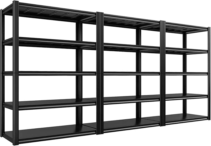 48.2" W Garage Shelving 3000LBS Storage Shelf Heavy Duty Garage Storage Shelves Adjustable 5 Tier Metal Shelves for Storage Industrial Heavy Duty Shelving Unit 24.2" Dx48.2 Wx72.2 H, 3 Pcs
