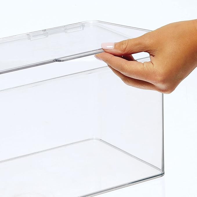 mDesign Set of 2 Storage Boxes with Lids – Stackable Plastic Storage Boxes for Nursery – Practical Plastic Toy Box Set – Clear