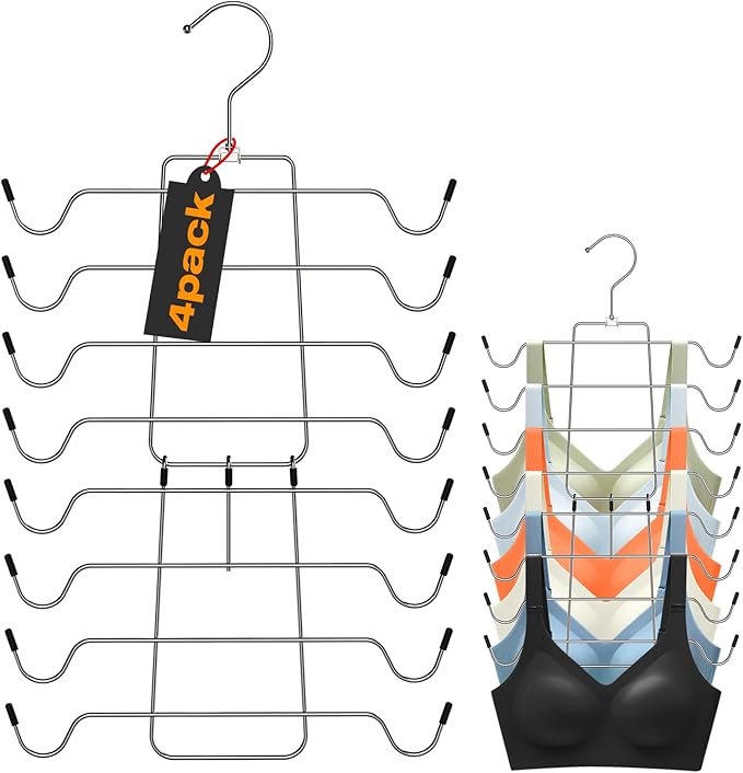 4 Pack Bra Organizer,Tank Top Hangers Space Saving,Closet Organizers and Storage,Bra Hangers for Closet Organizer,Tank Top Hanger for Sport Bras,Camisoles,Bathing Suit,Belt,Tie,etc,Silver
