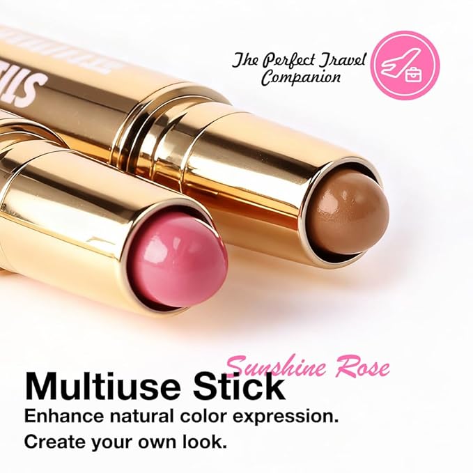 evpct 2In1 Blush Contour Multiuse Makeup Stick, Rose & Warm Nude Brown Creamy Butter Blush Bronzer Contour Contouring Stick for Cheeks Lip Eyes Faces, Ultra-Creamy Radiant Finish, Vegan & Cruelty-Free