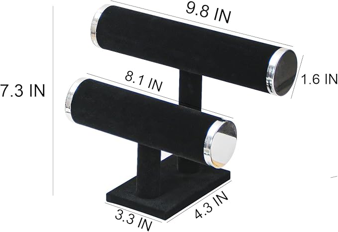 2 Tier Bracelet Holder Stand, Bangle Watches Display, Velvet Bracelet Jewelry Storage Organizer Rack, Hairband Scrunchie Show Tower Shop Selling or Home Use (Black)