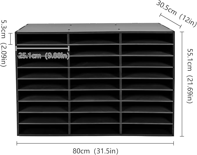 27 Compartments Literature Organizer, Desktop File Sorter Mail Center Paper Storage Cabinet Classroom Mailbox for Files Documents Papers Magazines(White) (Black 27Slots 1)