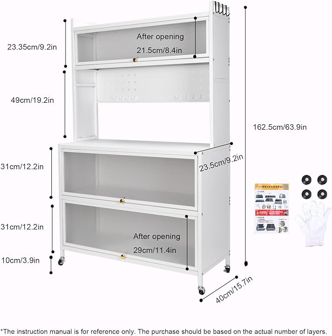 Mobile Kitchen Storage Cart with Wheels,Wheeled Multi-Layer Floor Storage Cabinet with Locker Hole Board Freestanding Storage Cabinet Rust Proof Microwave Oven Pot Oven Rack