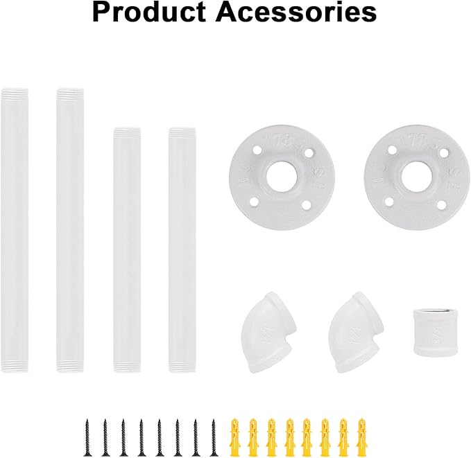 Industrial Iron Pipe Clothes Hanging Bar DIY Wall-Mounted Garment Rack Heavy Duty Clothing Rack for Bedroom, Laundry Room, Closet Storage (White 24 inch)