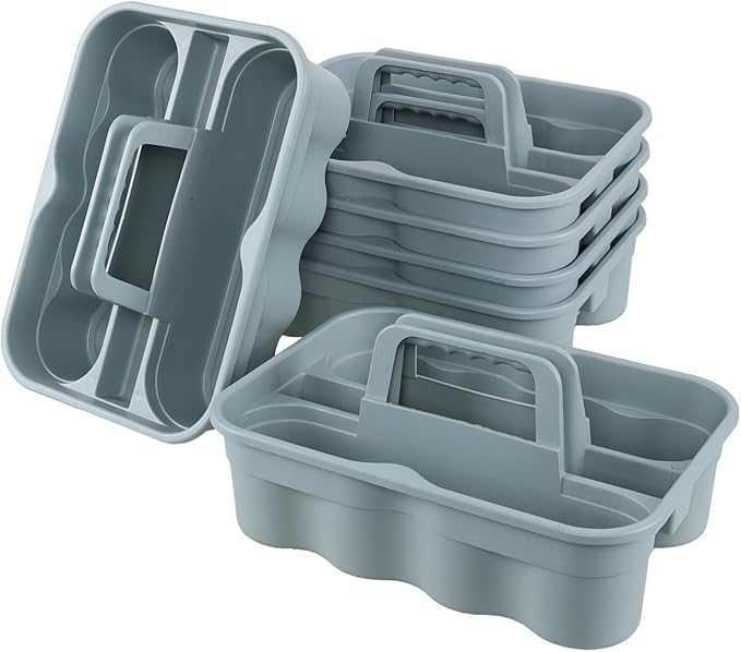 Bringer Set of 6 Plastic Cleaning Caddy Carry Caddy for Cleaning Supplies, Plastic Cleaning Tote with Carry Handle, Gray