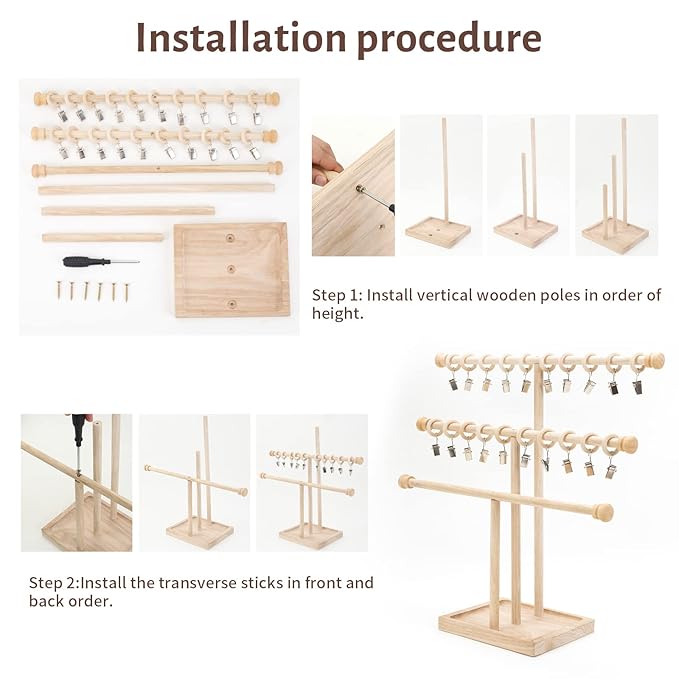POVETIRE Headband Holder Stand Storage for Baby, 3 Tier Wooden Bow Organizer for Girls Hair Bows, Infant Hair Accessories Rack Display for Nursery Decor