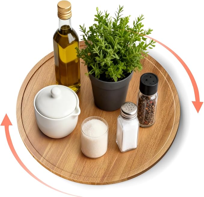 14" Acacia Wood Lazy Susan Turntable Organizer for Table Top, Round Wooden Lazy Susan Storage for Cabinet Countertop Pantry, Decorative Tray for Kitchen Bathroom Decor Coffee Bar Accessories