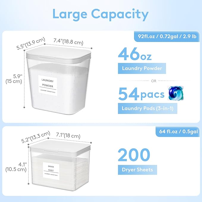 Lifewit 5+1 Laundry Pods Container & Dryer Sheet Holder, Large Powder Detergent Dispenser Storage Jars, Laundry Room Containers for Scent Booster Beads with Pop up Lids, Labels and Scoop