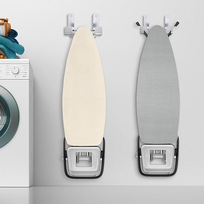 2PCS Ironing Board Wall Hook Modern Wall Mount Ironing Board Hanger for Laundry Rooms Rack Hanging Shelf Hanger Stainless Steel,Silver