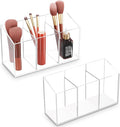Acina 2PCS Clear Makeup Brush Holder Organizer Acrylic 3-Slots Cosmetic Brushes Storage Organizer for Vanity Countertop