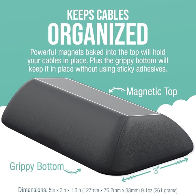 Smartish® Magnetic Cord Holder - Bigger Cable Wrangler Stocking Stuffer Organizer with Magnet Clips for Charger Management on Desktop, Nightstand - Holds 6+ Cables - Black Tie Affair