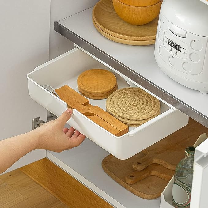 Poeland Under Desk Drawer Self-Stick Storage Organizer for Office Home School Large Size White