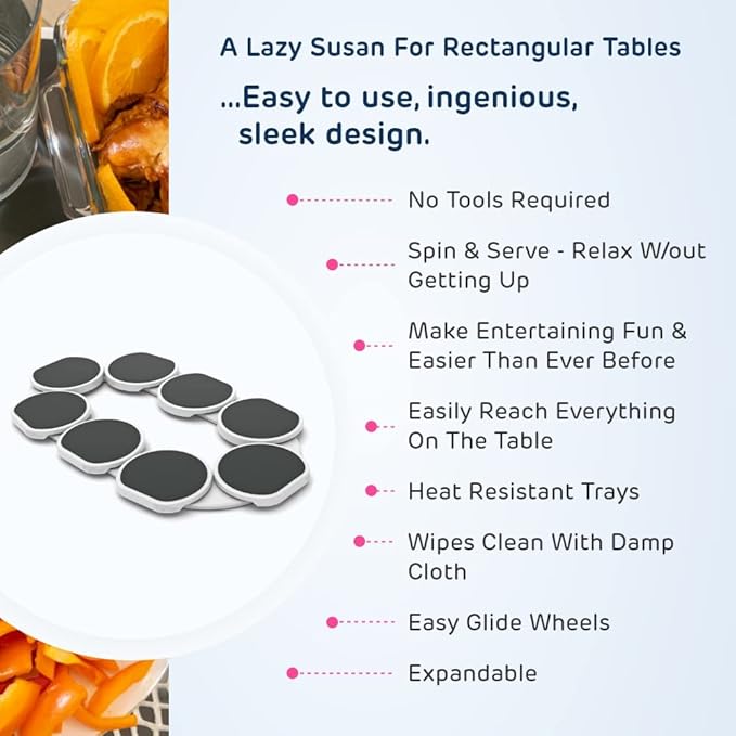The Lazy Susan Revolution - Full Set - Dark Gray - The First Patented Lazy Susan Turntable Expandable for Rectangular & Oblong Tables - Kitchen & Dining Tables - Great Gift! Parties & Gatherings.