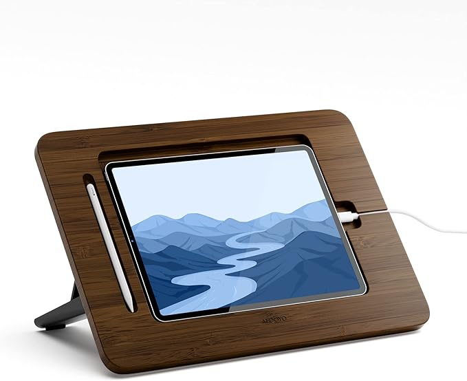 Bamboo Tablet Drawing Stand Tablet Holder - Portable & Adjustable 5 Angles,Laptop Stands Riser,Compatible with 12.9/13 inch iPad Pro-3rd-7th Gen(Walnut Varnish)
