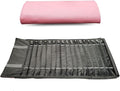 Portable Jewelry Roll Untangled Secure Necklace Travel Storage Bag Displays Holder 16 Chain (Pink PU and gray velvet)