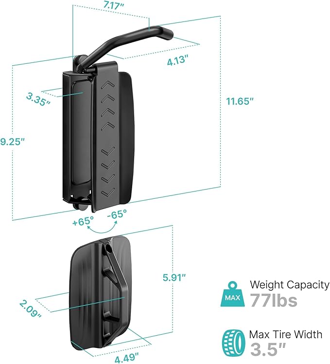 2 Pack Bike Hooks for Garage, Heavy Duty Swivel Bike Wall Mount, Holds 77 Lbs Bike Wall Hanger, Adjustable Garage Bike Rack for Bedroom Home Office, 2 Pack
