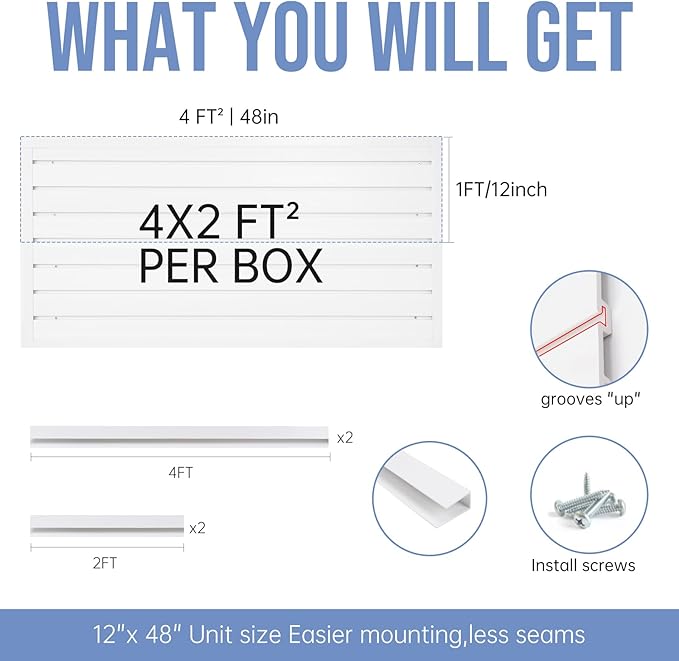 Slatwall Panels 4'x 2' Garage Slat Wall Storage Systems, Slat Wall Paneling Garage Wall Organizer, White Slat Board PVC Wall Panels Slatwall Displays Garage Tool Organizer Wall Mount Ladder Bike Rack